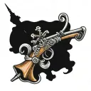 cross made up of a rifle and fishing hook crossed tattoo design idea