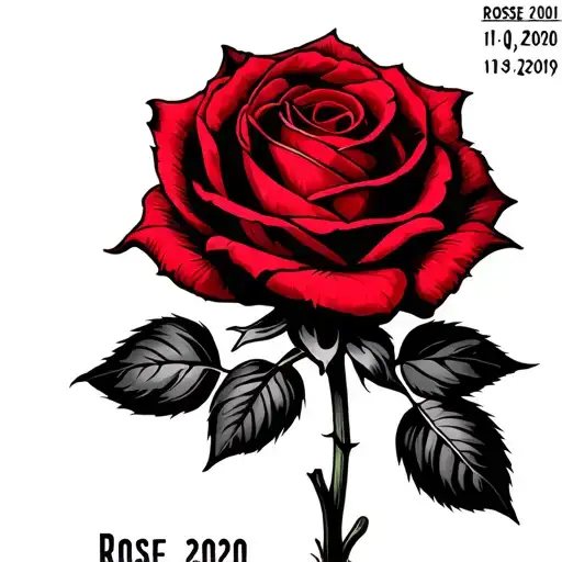 one red rose with the name "Rose" and the dates "11-01-2000" and "18-03-2019" tattoo design idea