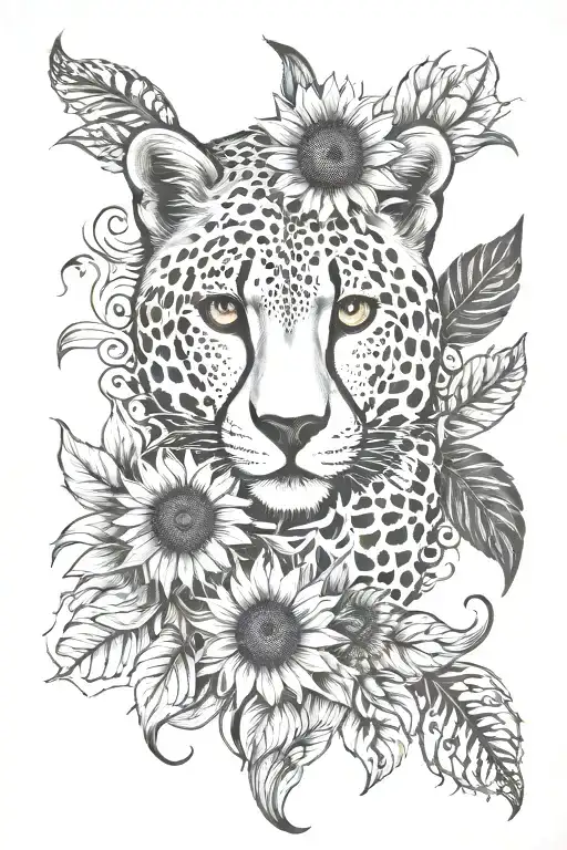 cheetah print, sunflower blooming tattoo design idea