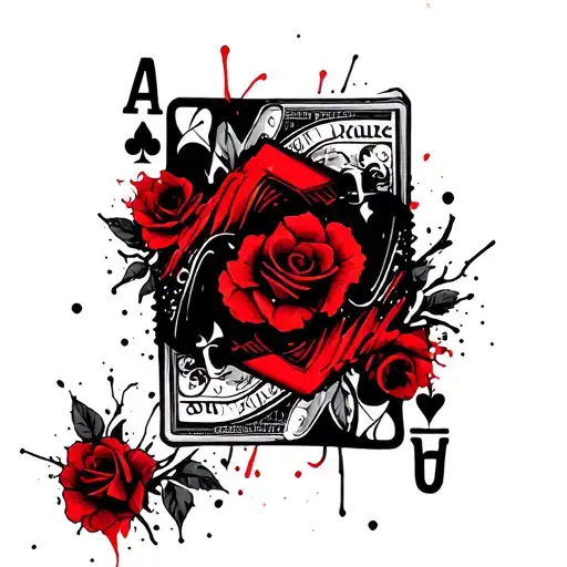 Can you generate a tattoo stencil of playing cards burnt around the edges with roses ? tattoo design idea