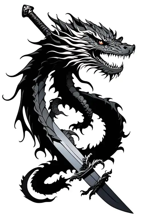 Chinees dragon on sword wrapped tattoo design idea