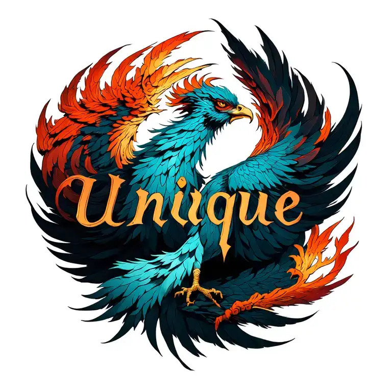 Phoenix wrapped around uniqueStyle: Feminine with Gothic linesCentral Element: The name “Unique” in the center, like tattoo design idea