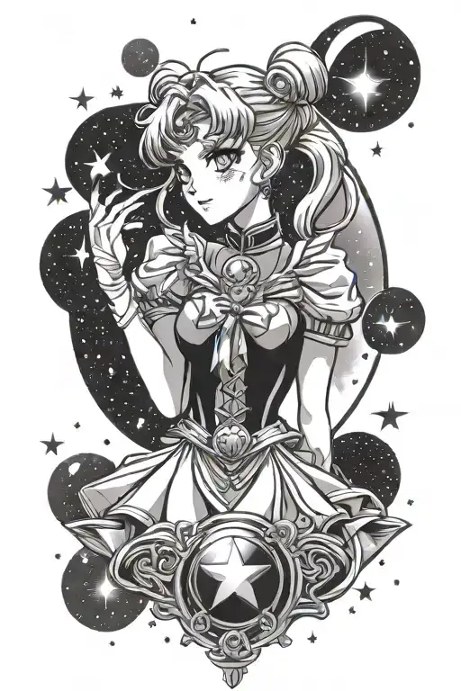 sailor moon surrounded by stars tattoo design idea