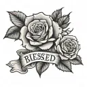 roses around the word "blessed" tattoo design idea