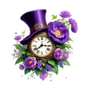 alice in wonderland hat clock plant purple tattoo design idea