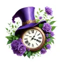 alice in wonderland hat clock plant purple tattoo design idea