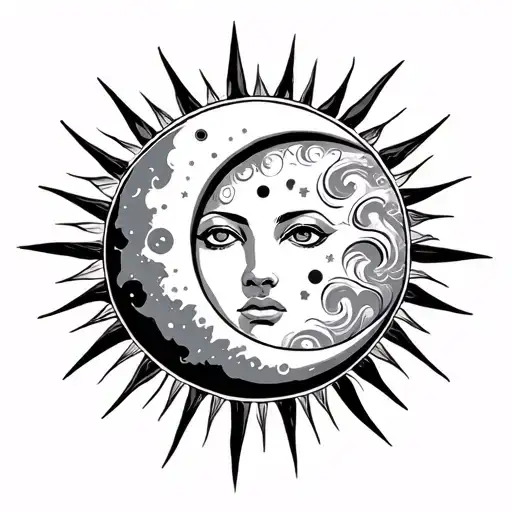 Sun and moon tattoo design idea