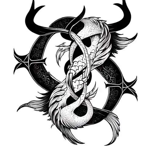 A tattoo design featuring three intertwined zodiac signs (cancer, taurus, Pisces) to represent the bond of friendship tattoo design idea