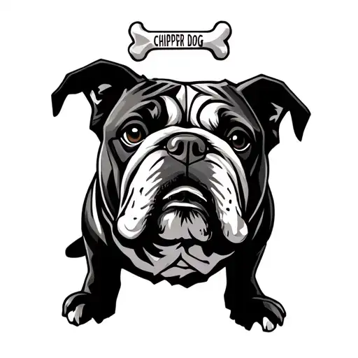 "CHIPPER DOG" Bulldog with bone in mounth consisted tattoo design idea
