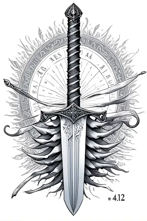 A elegant and simple slim and long sword fill the spine. And inside the bland, longitude wise, says, "Hebrews 4:12" tattoo design idea