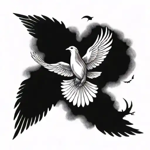 woods with dove flying and god tattoo design idea