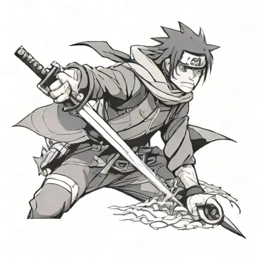 Naruto holding a kunai knife with Itachi's face tattoo design idea