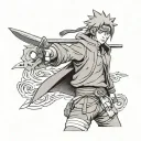 Naruto holding a kunai knife with Itachi's face tattoo design idea