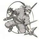 Naruto holding a kunai knife with Itachi's face tattoo design idea