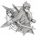 Naruto holding a kunai knife with Itachi's face tattoo design idea