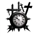 add three crosses top mid "risers and a clock that's time is 2:22 and add Philippians 4:13 somewhere  tattoo design idea