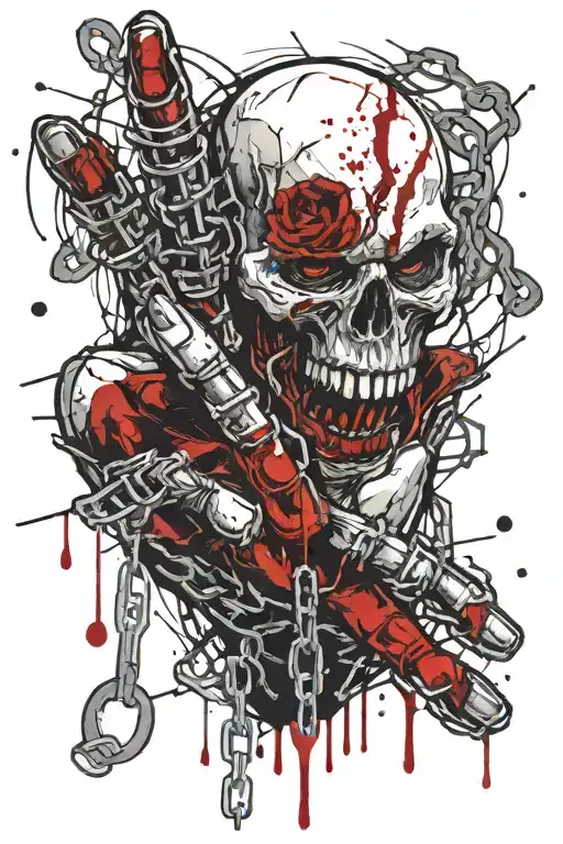 A vampire hand bursting out of a grave with chains wrapped on the hand like Kratos from god of war.  tattoo design idea