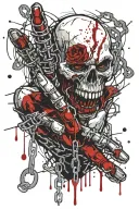 A vampire hand bursting out of a grave with chains wrapped on the hand like Kratos from god of war.  tattoo design idea