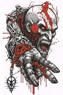 A vampire hand bursting out of a grave with chains wrapped on the hand like Kratos from god of war.  tattoo design idea