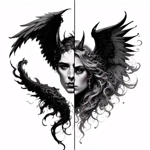 half angel half demon tattoo design idea