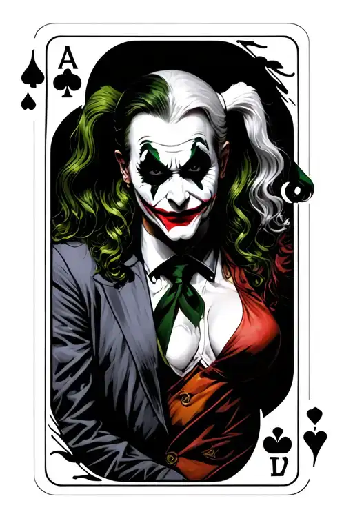  joker and harley quinn on playing card tattoo design idea