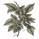 hawthorn and hazel tree intertwined tattoo design idea