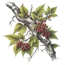 hawthorn and hazel tree intertwined tattoo design idea
