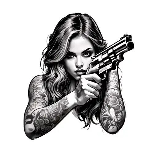 sexy girl with revolver  tattoo design idea
