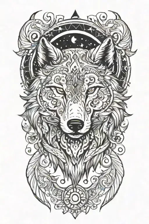 Wolf head with wings and crescent moon tattoo design idea