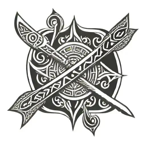 Maori bracelet with crossed swords on forearm tattoo design idea