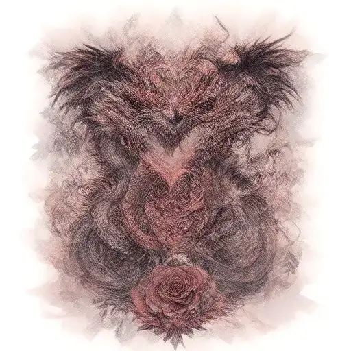 "1018" 3 dragons wrapped with rose intertwined hearts tattoo design idea