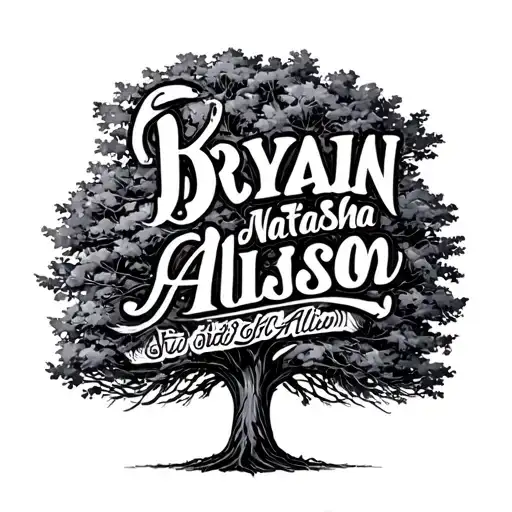 "Bryan Natasha Allison" Tree with names incorporated tattoo design idea