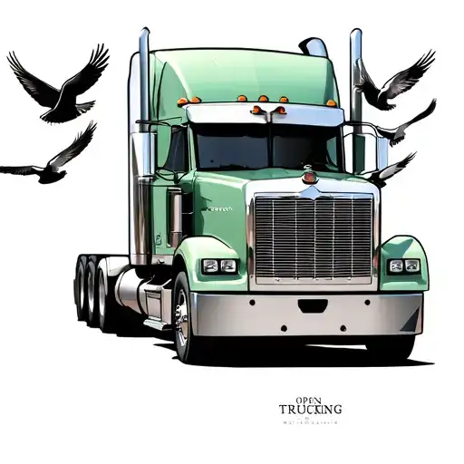 "L.L.C  “Open Range Trucking" light green peterbilt with doves flying tattoo design idea