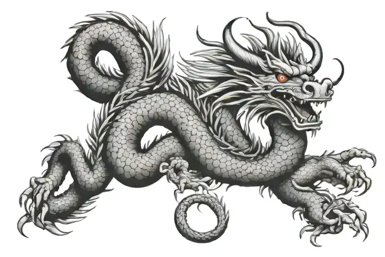 Japanese Dragon With Long realistic Body, normal eyes Black And Grey Tattoo hd quality tattoo design idea