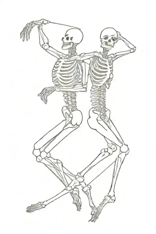 a human woman and a male skeleton dancing together tattoo design idea