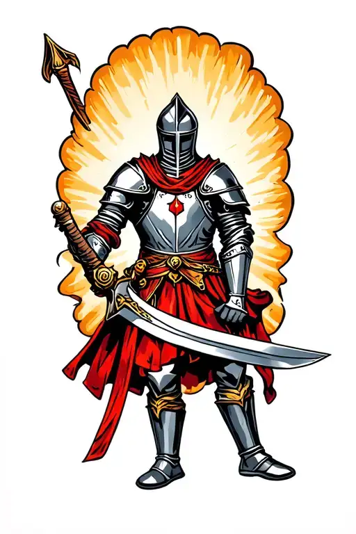 knight holding a sword tattoo design idea