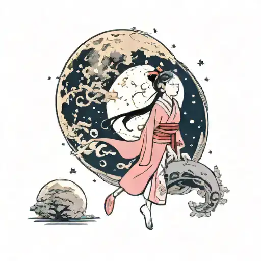 princess kaguya from studio ghibli and the moon tattoo design idea