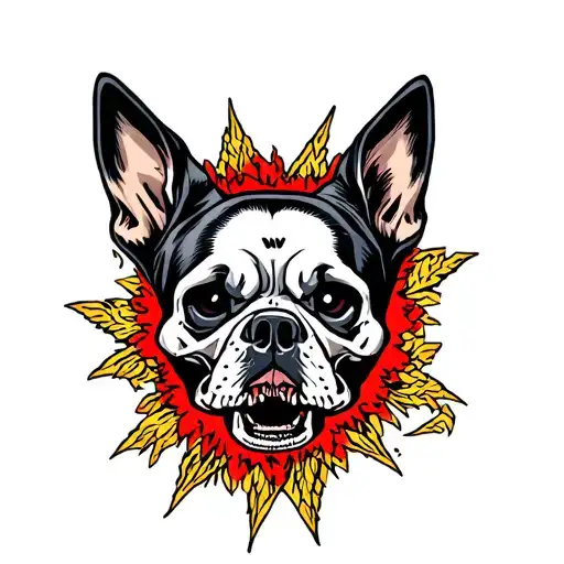 Evil dog with a skull and kostet tattoo design idea