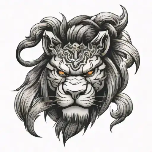 samurai warior lion  head tattoo design idea