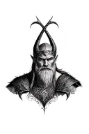 Scandinavian god Loki in realism, on the stomach from the side in a black and white spread tattoo design idea