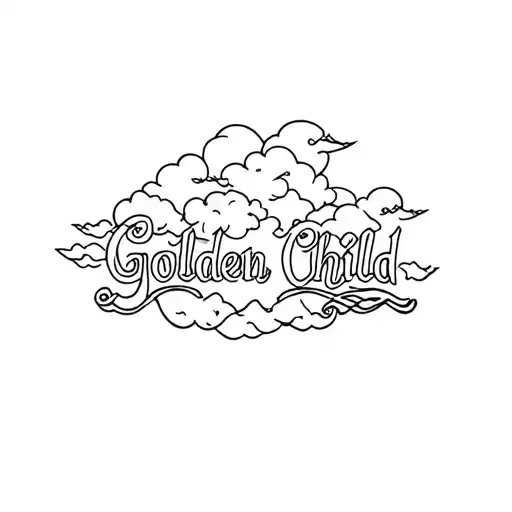 forearm tattoo with starts and clouds that says golden child tattoo design idea