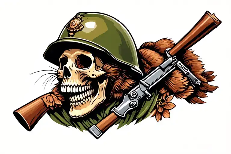 skull wearing soldiers helmet rat on top tattoo design idea