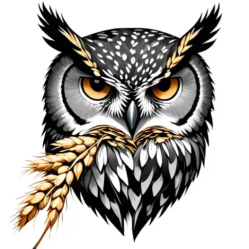 Wheat and owl tattoo design idea