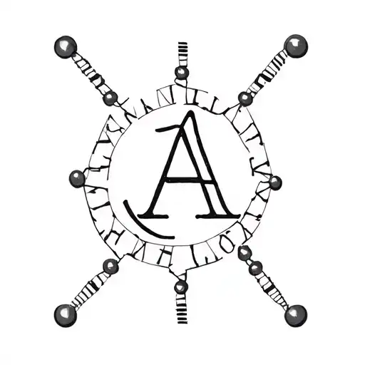 a stylizad image of a DNA molecule, with a simbol of anarche=y written in the center- the letter ''A''  in a circle tattoo design idea
