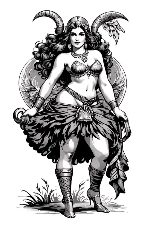 American traditional pin up viking goddess in skirt with plump buttocks tattoo design idea