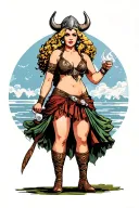 American traditional pin up viking goddess in skirt with plump buttocks tattoo design idea