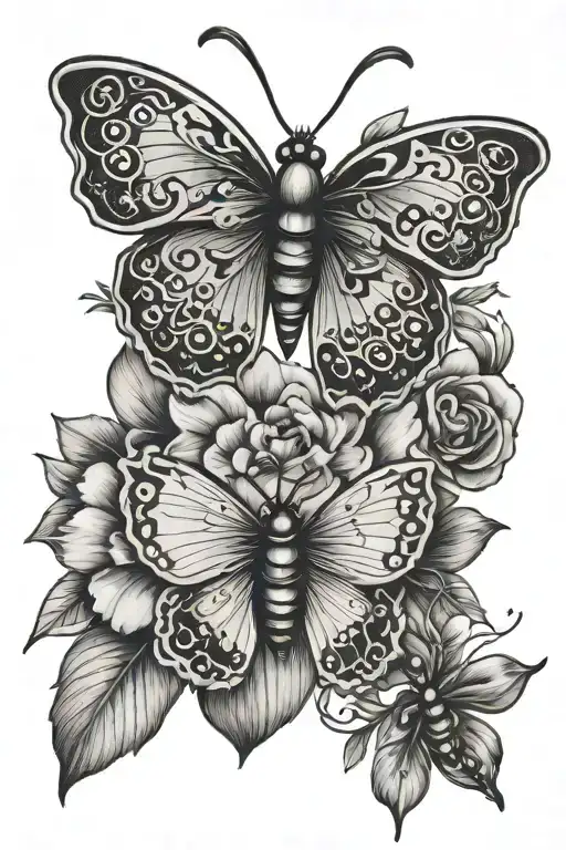 leather flower butterfly ladybug surrounded tattoo design idea