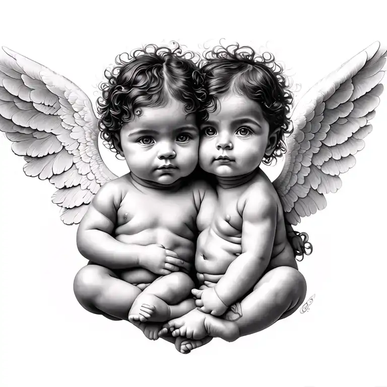 2 black Baby Angels tattoo design idea