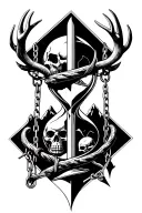 mountain and chains wrapped with skull and deer horns something unique and hourglass with swords and minimal tattoo design idea