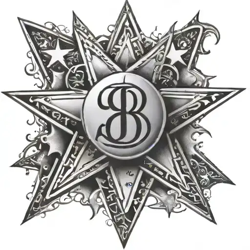 number 8 and 5 point star made tattoo design idea